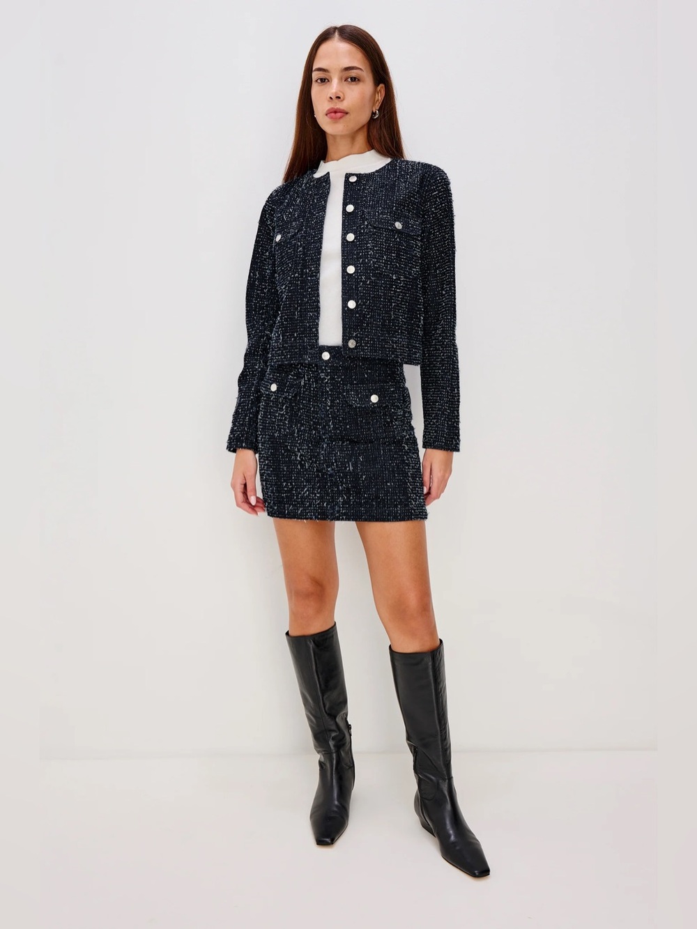 Rails || Abbot Mini Skirt in Denim Tweed High Rise Cotton Navy Blue‎ 28 NWT